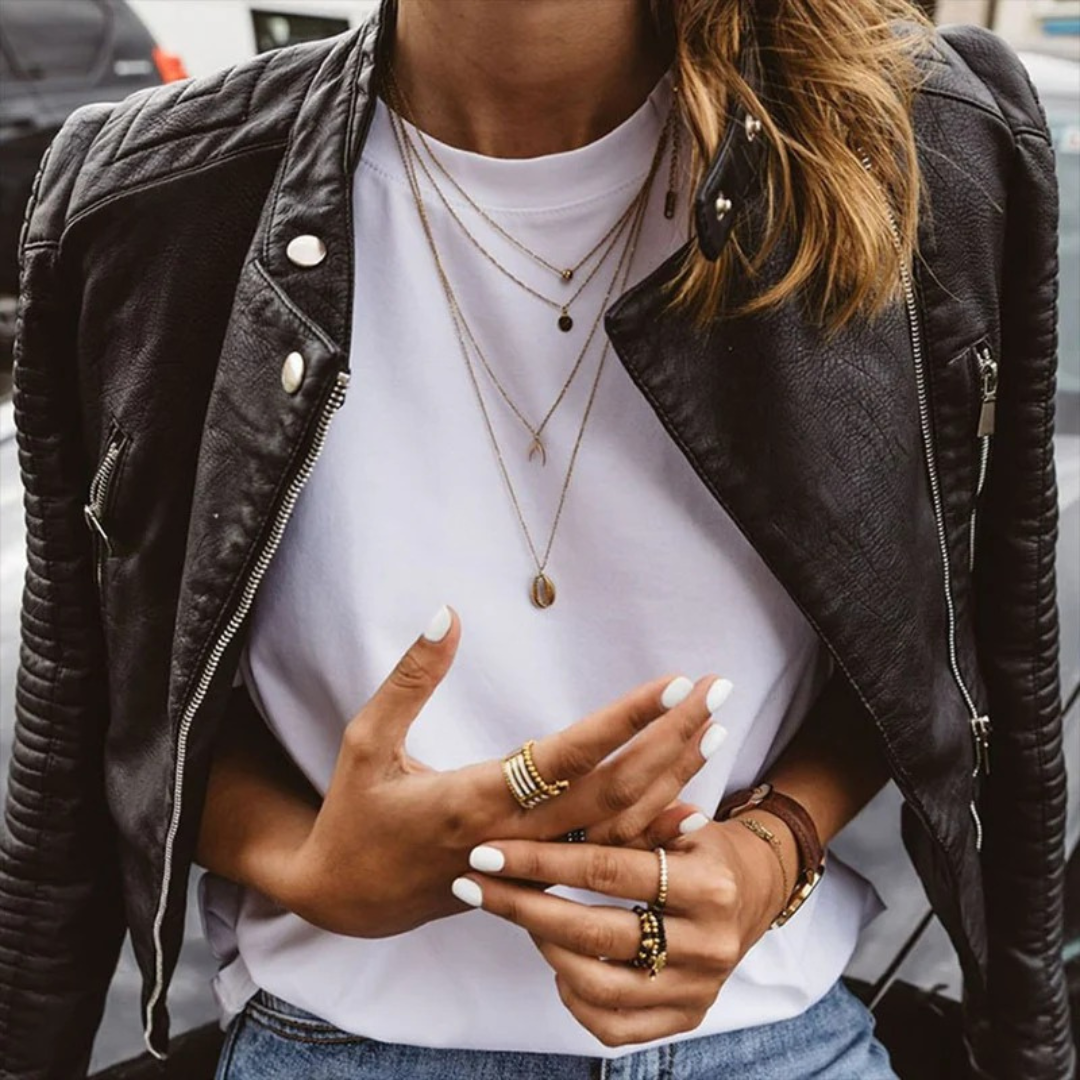 Selene — Veste biker à manches matelassées — Amielle Paris