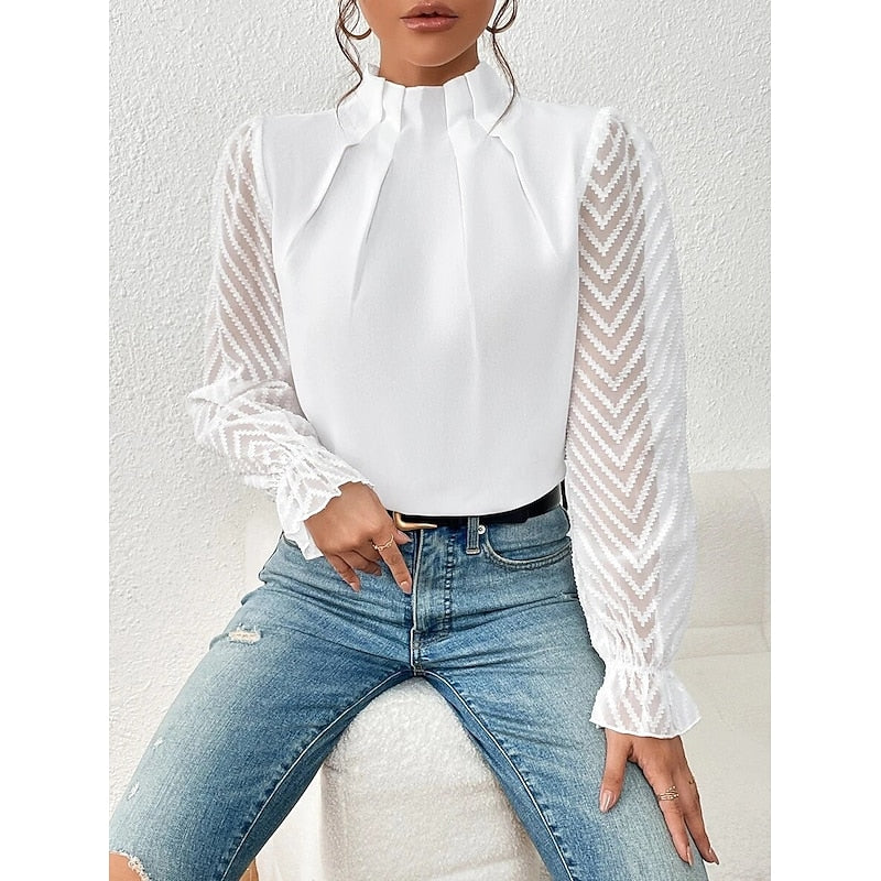 Blouse plissée à manches transparentes à chevrons — Amielle Paris