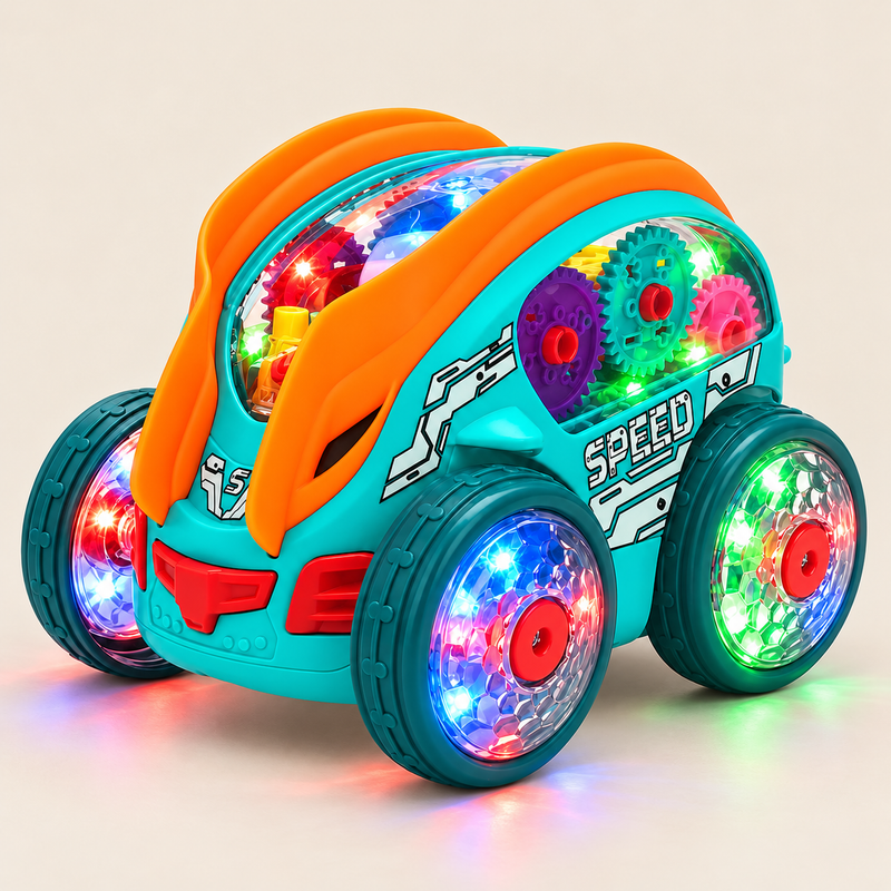 Voiture acrobatique lumineuse à engrenages visibles — vue 1