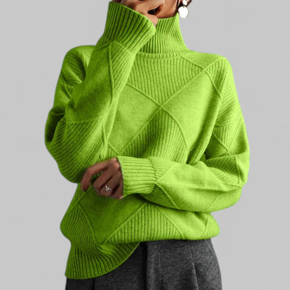 Pull ample à col roulé et maille losanges — Amielle Paris