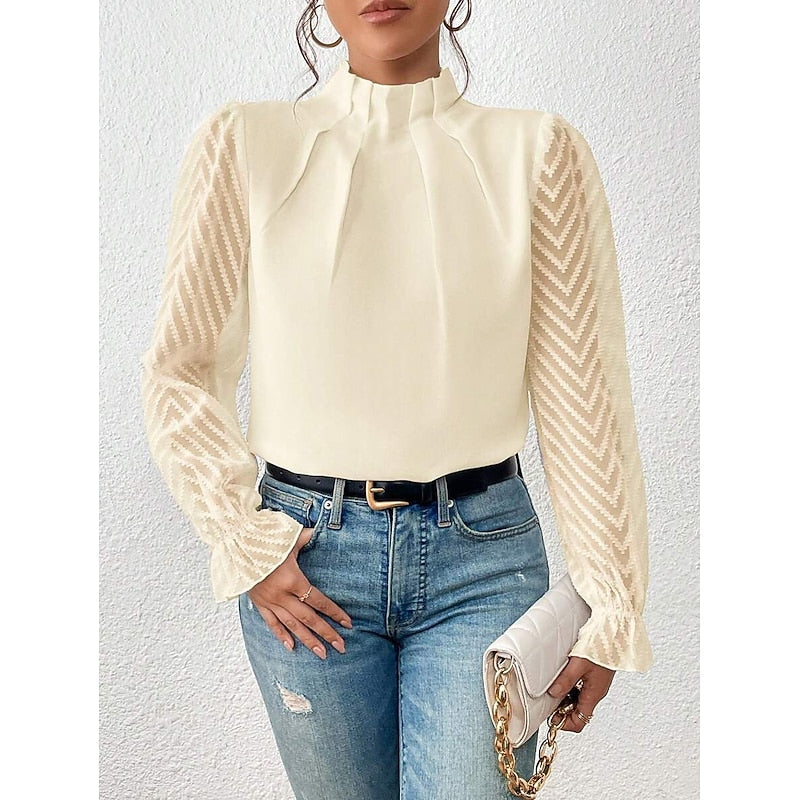 Blouse plissée à manches transparentes à chevrons — Amielle Paris