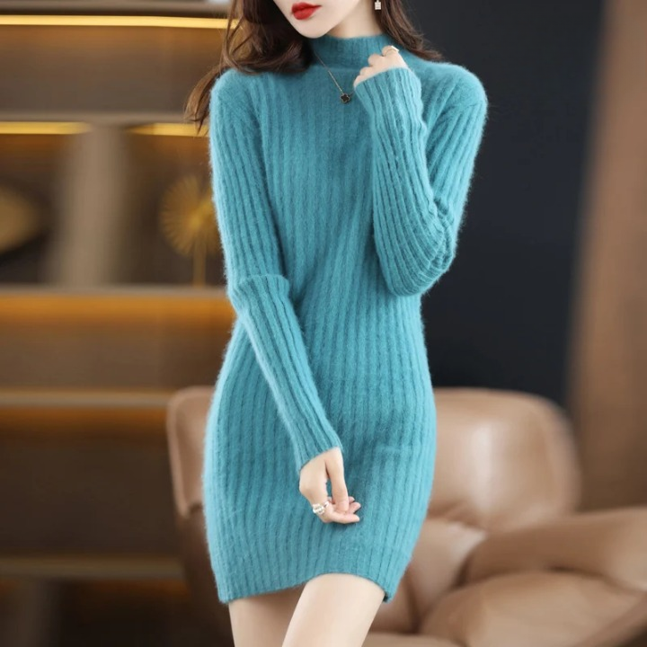 Gabriella — Robe courte côtelée à col roulé — Amielle Paris