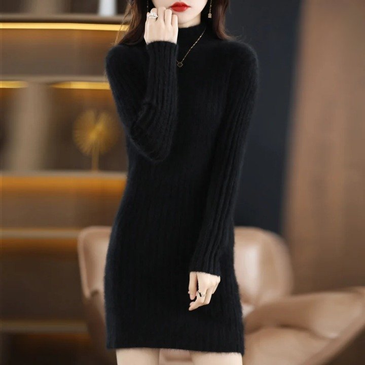 Gabriella — Robe courte côtelée à col roulé — Amielle Paris