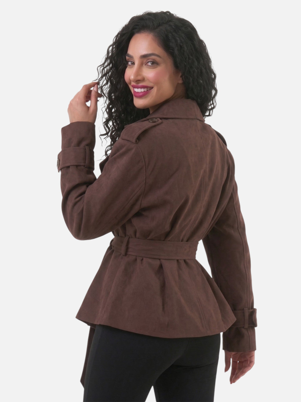 Trench court ample à ceinture et larges revers — Amielle Paris