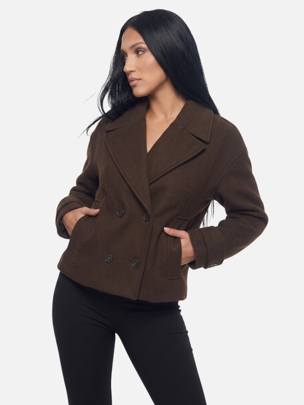 Caban court croisé en laine mélangée — Amielle Paris