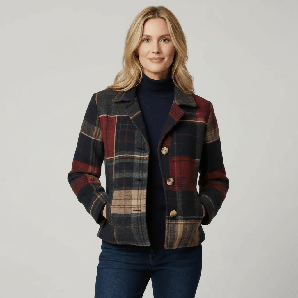 Elowen — Veste à carreaux rouge et bleu marine — Amielle Paris