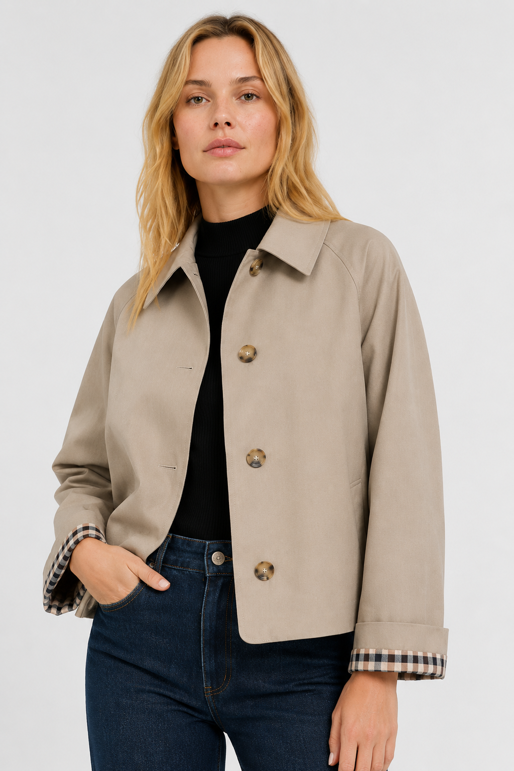 Veste légère à revers vichy — Amielle Paris