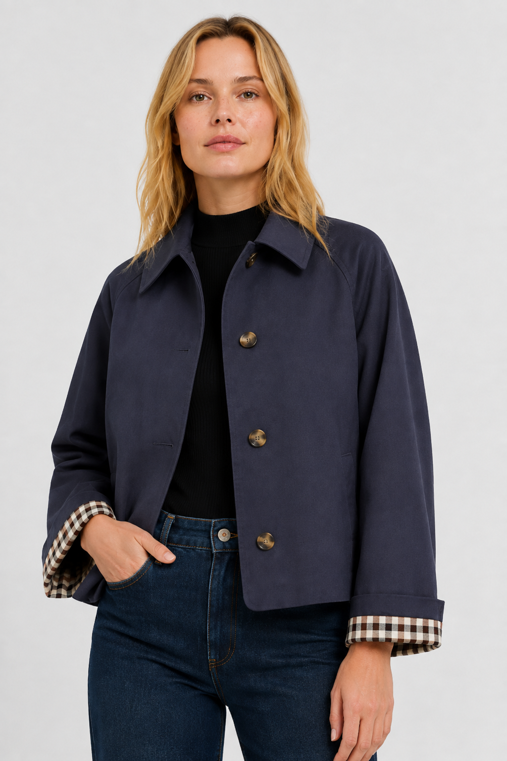 Veste légère à revers vichy — Amielle Paris
