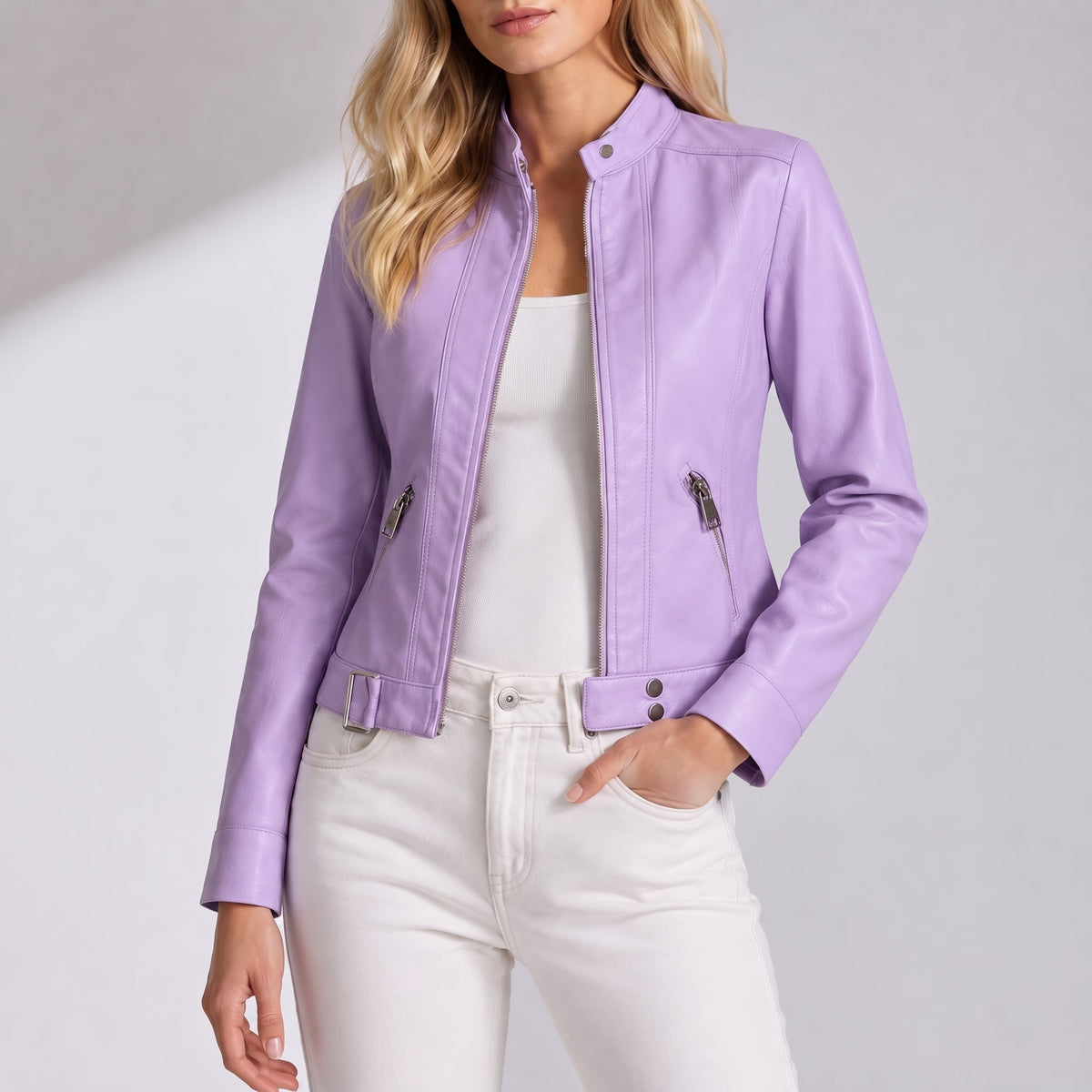 Veste ajustée aspect cuir à col officier — Amielle Paris