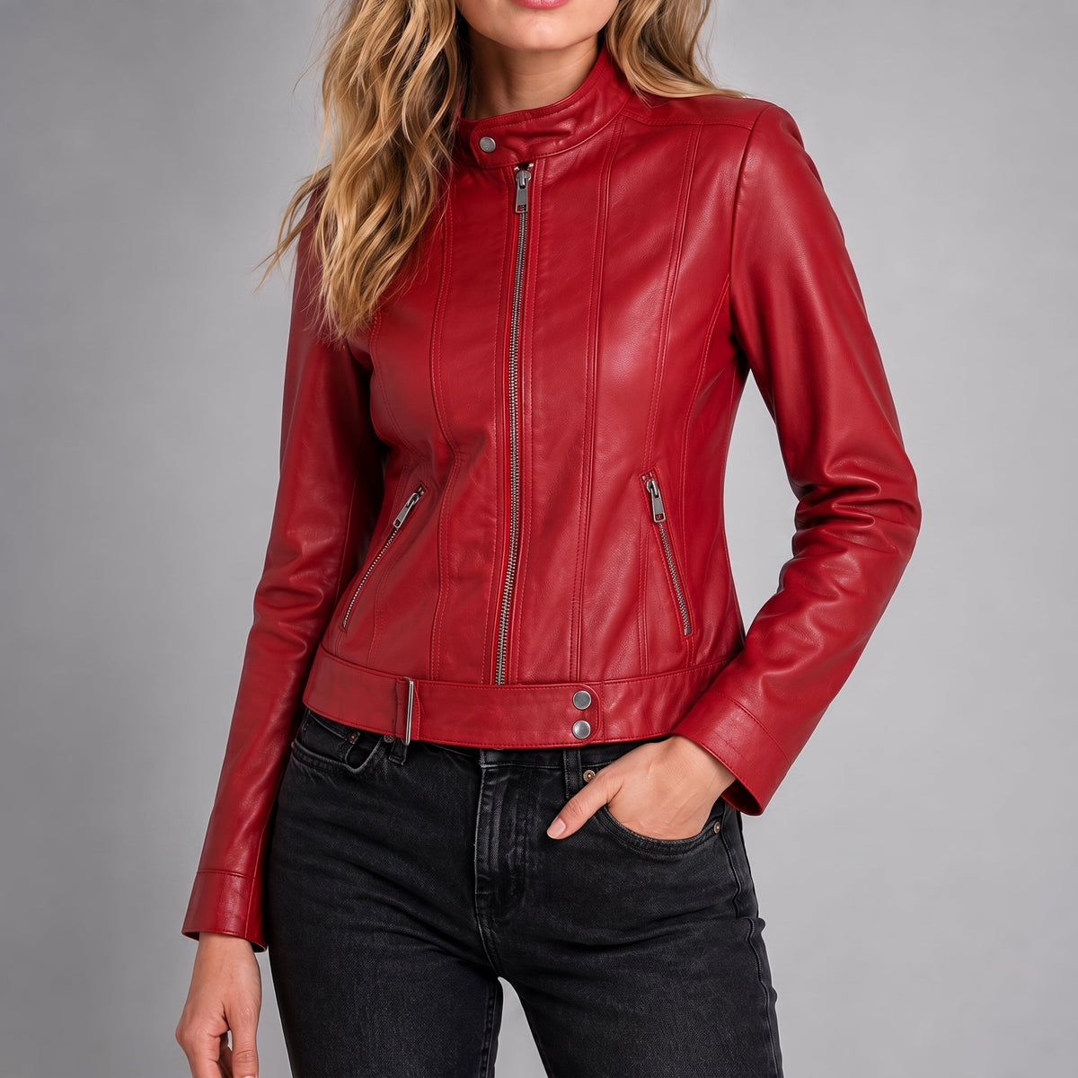 Veste ajustée aspect cuir à col officier — Amielle Paris