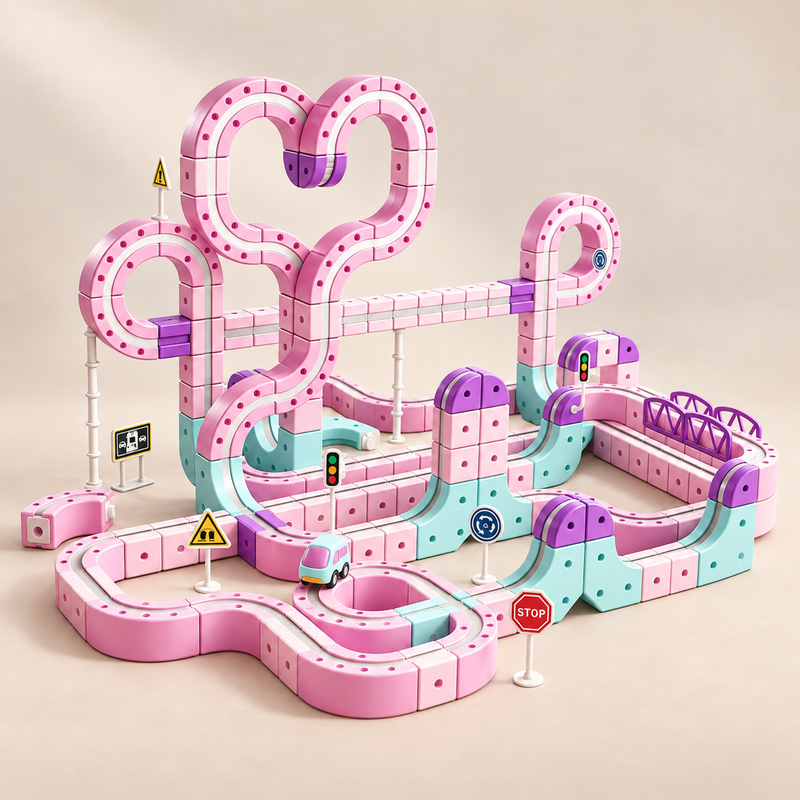 Circuit automobile magnétique pastel à construire — vue 1
