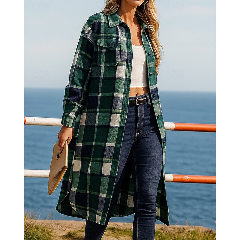 Manteau long à carreaux esprit surchemise — Amielle Paris