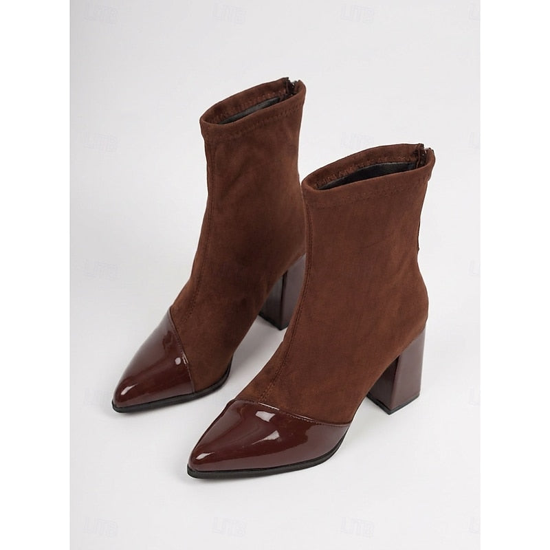 Bottines aspect daim à bout verni et talon bloc — Amielle Paris
