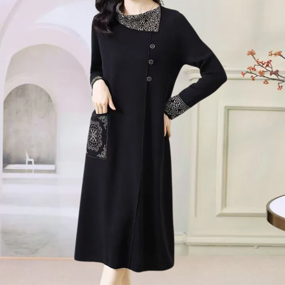 Vanya — Robe midi à col et poignets contrastants — Amielle Paris