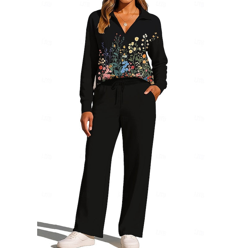 Ensemble fleuri avec haut à col et pantalon — Amielle Paris