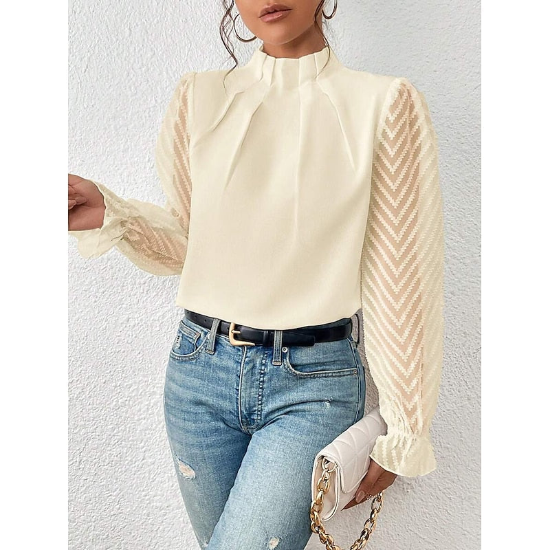 Blouse plissée à manches transparentes à chevrons — Amielle Paris