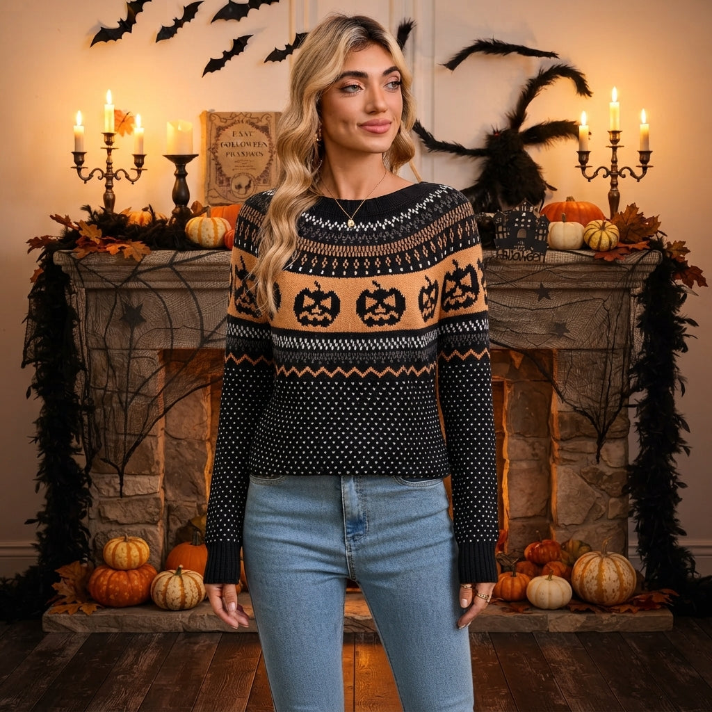 Pumpkin Grin — Pull Halloween à citrouilles — vue principale