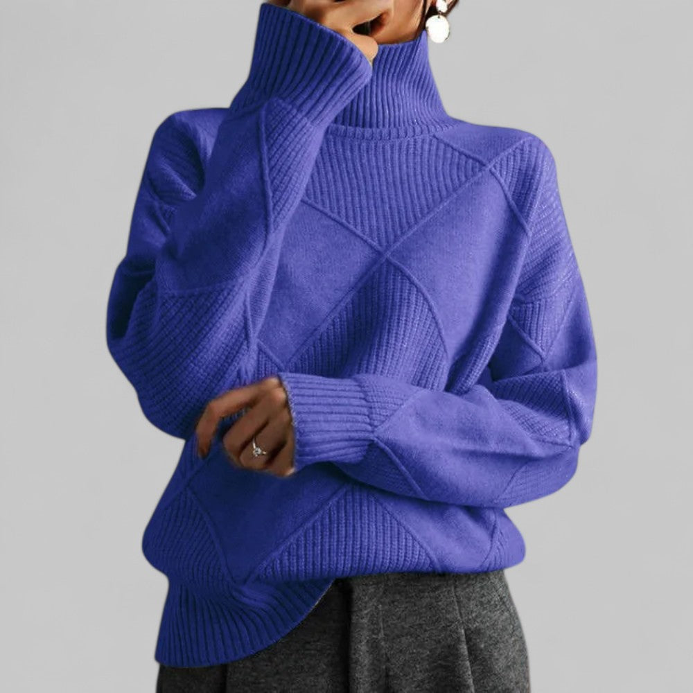 Pull ample à col roulé et maille losanges — Amielle Paris
