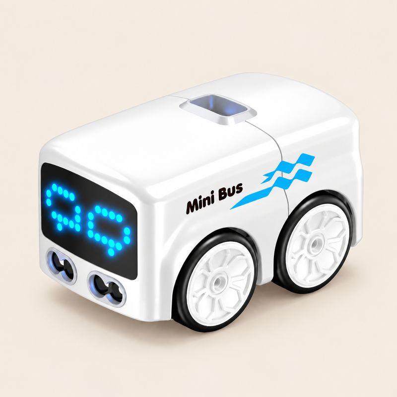 Mini-bus télécommandé avec visage LED et balle — vue 1