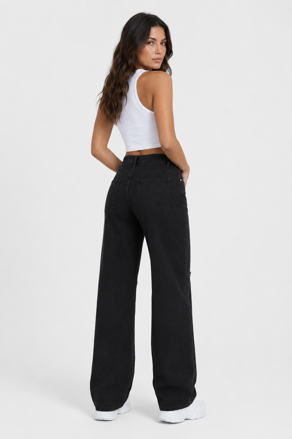 Jean large déchiré taille haute — Riley — Amielle Paris