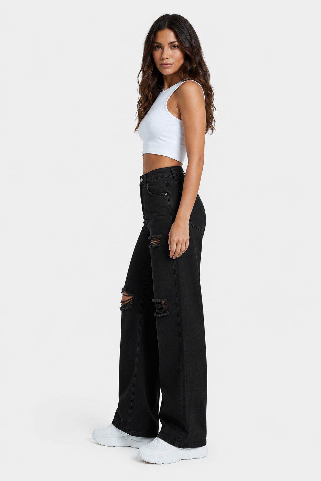 Jean large déchiré taille haute — Riley — Amielle Paris