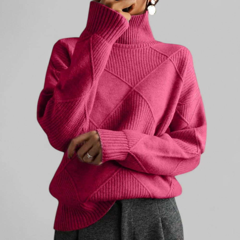 Pull ample à col roulé et maille losanges — Amielle Paris