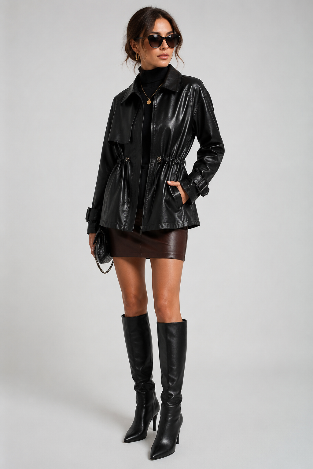 Rosie — Veste effet cuir à taille ajustable — Amielle Paris