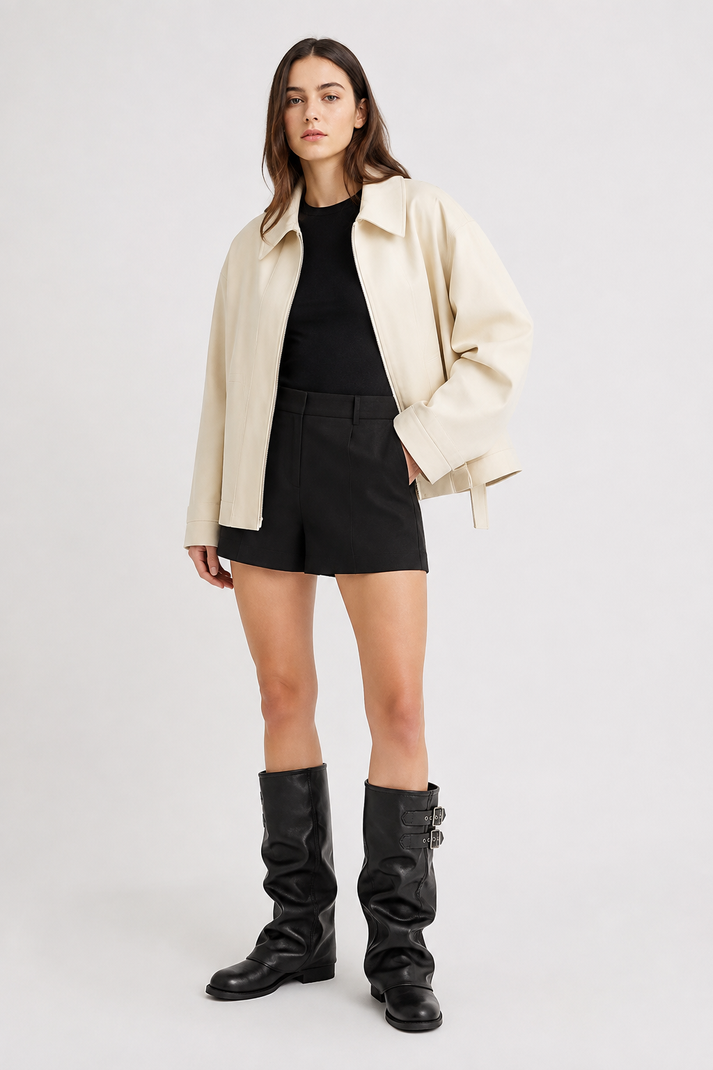 Bottes hautes zippées à talon plat Fantine — Amielle Paris