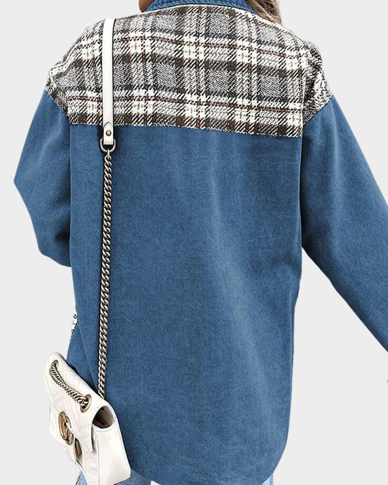Veste ample en jean à empiècements à carreaux — Amielle Paris