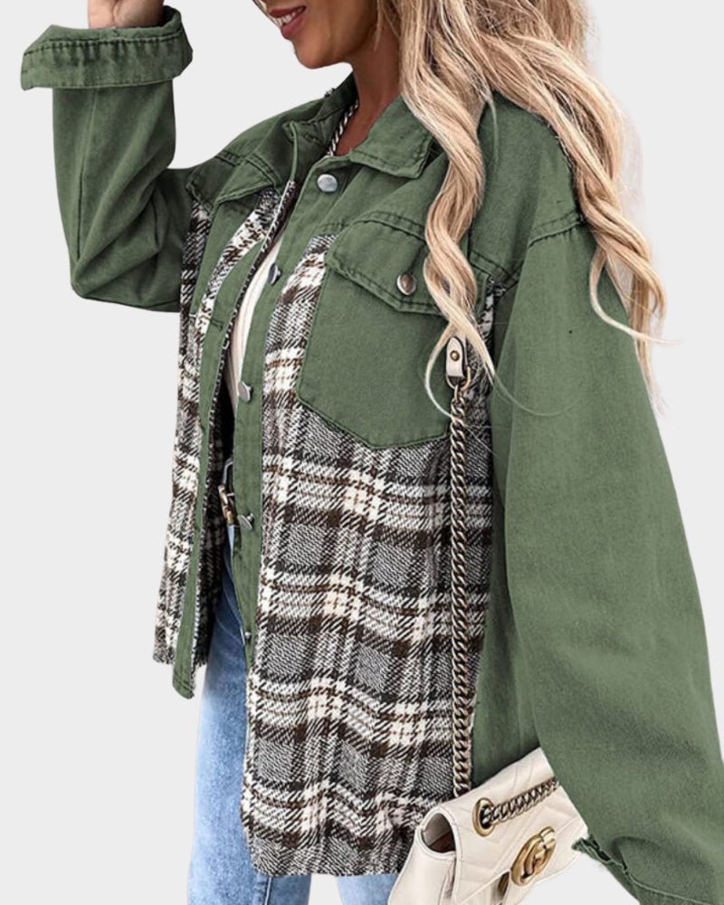 Veste ample en jean à empiècements à carreaux — Amielle Paris