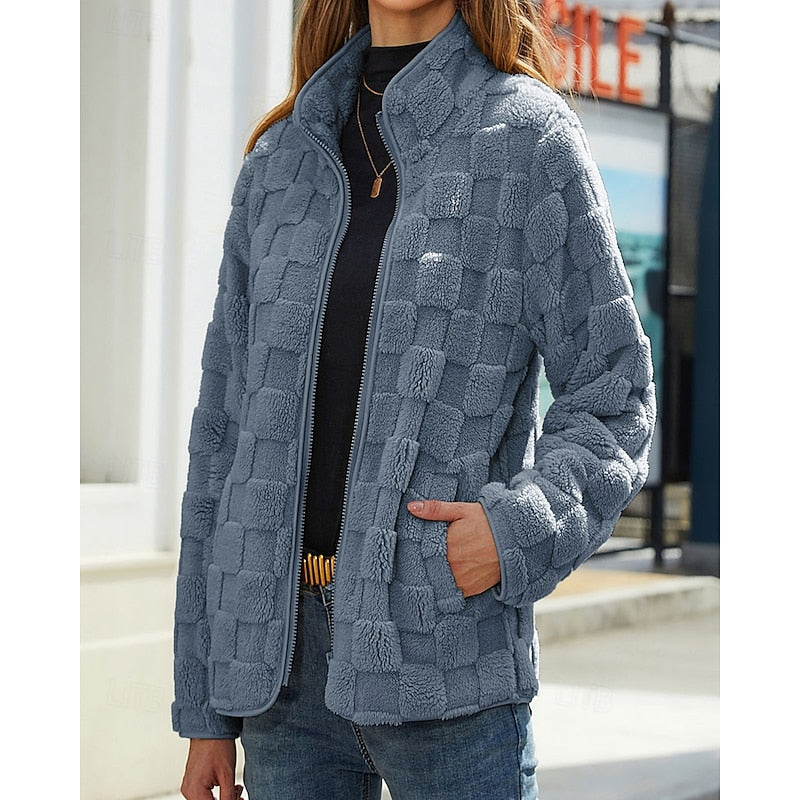Manteau zippé effet peluche à carreaux — Amielle Paris