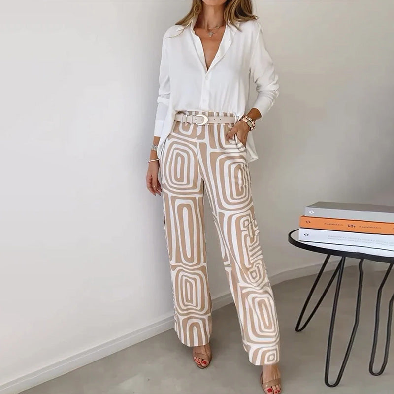 Geneviève | Ensemble à pantalon large et motifs — Amielle Paris