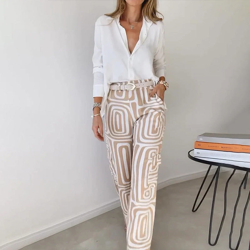Geneviève | Ensemble à pantalon large et motifs — Amielle Paris