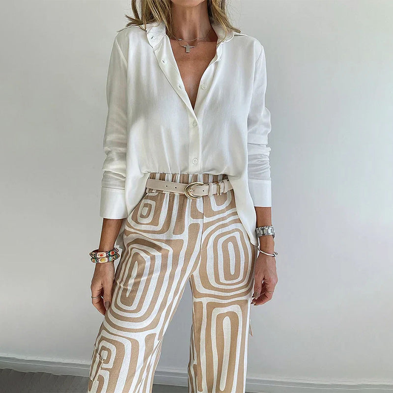 Geneviève | Ensemble à pantalon large et motifs — Amielle Paris