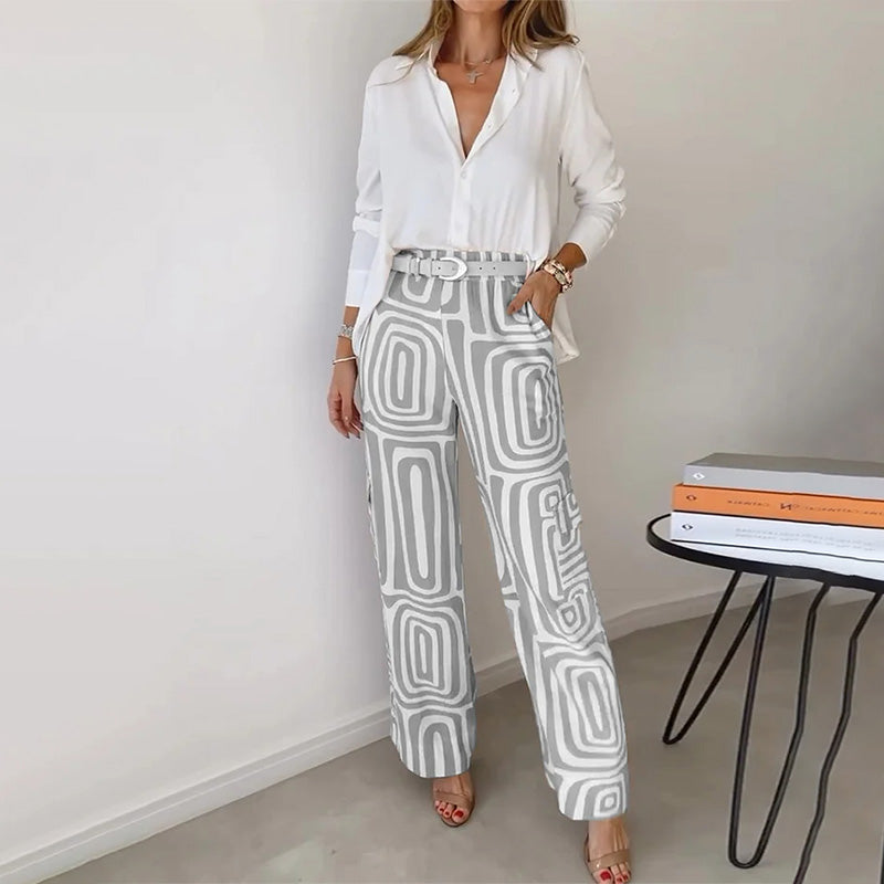 Geneviève | Ensemble à pantalon large et motifs — Amielle Paris