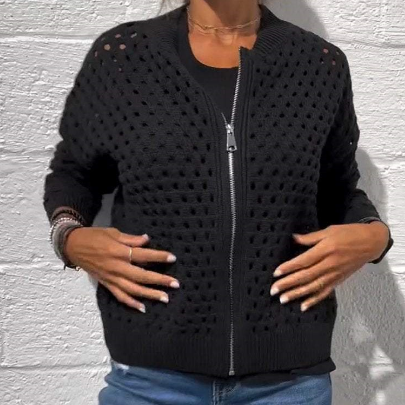 Nadia — Cardigan ajouré zippé à manches longues — Amielle Paris