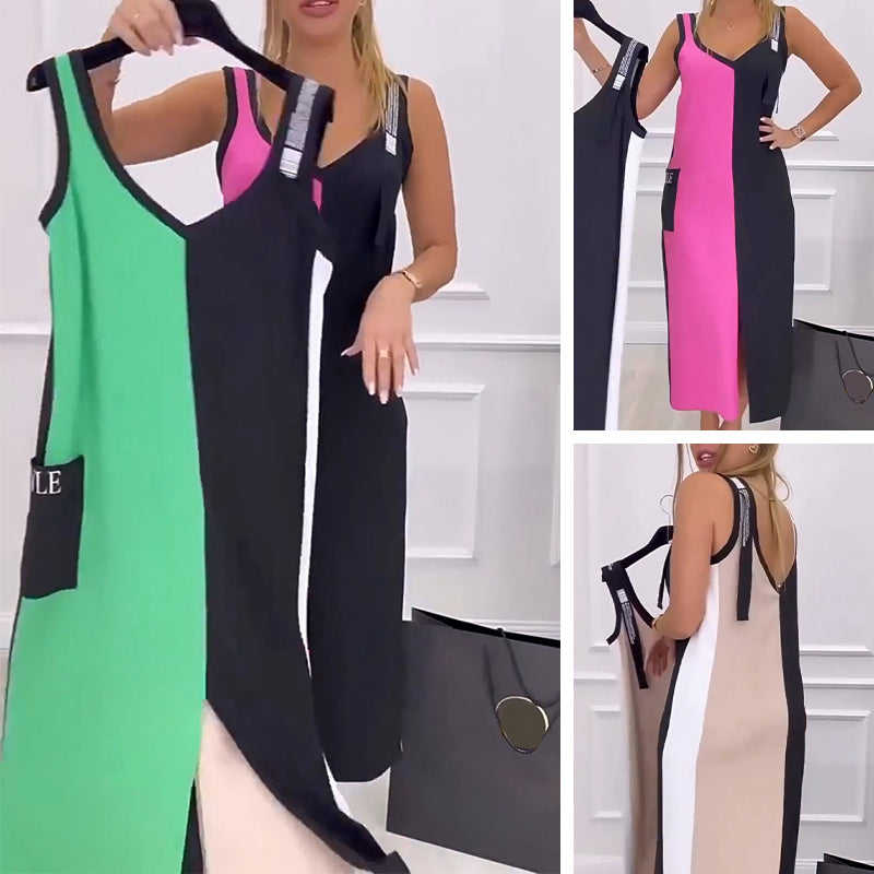 Evelyn — Robe en maille sans manches bicolore — Amielle Paris