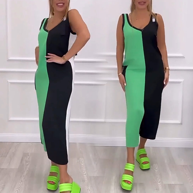 Evelyn — Robe en maille sans manches bicolore — Amielle Paris