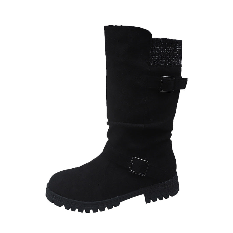 Xenia — Bottes aspect daim à boucles décoratives — Amielle Paris