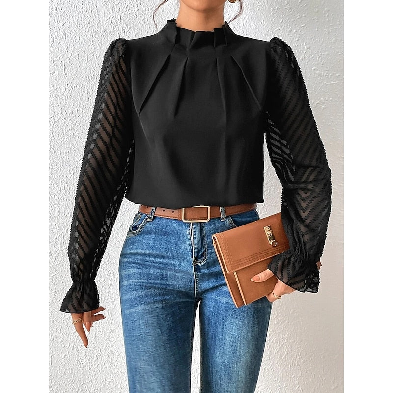 Blouse plissée à manches transparentes à chevrons — Amielle Paris