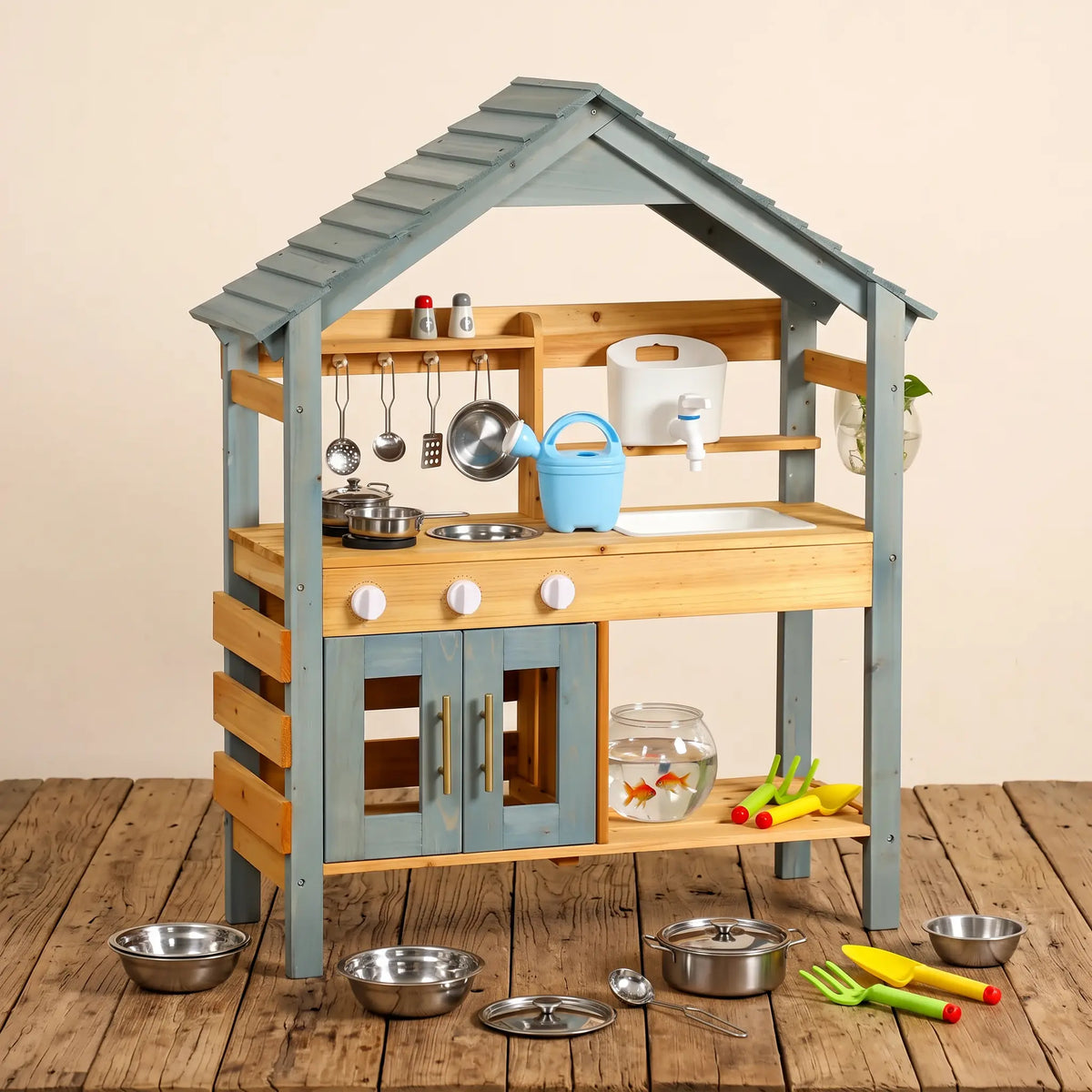 Cuisine extérieure enfant en bois — 26 pièces — vue 1