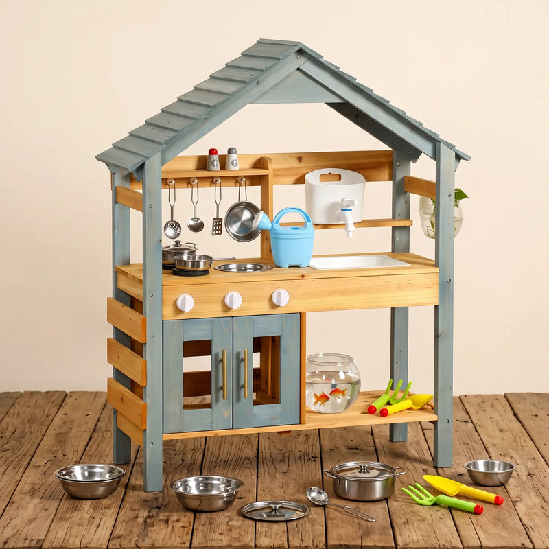 Cuisine extérieure enfant en bois — 26 pièces — vue 1