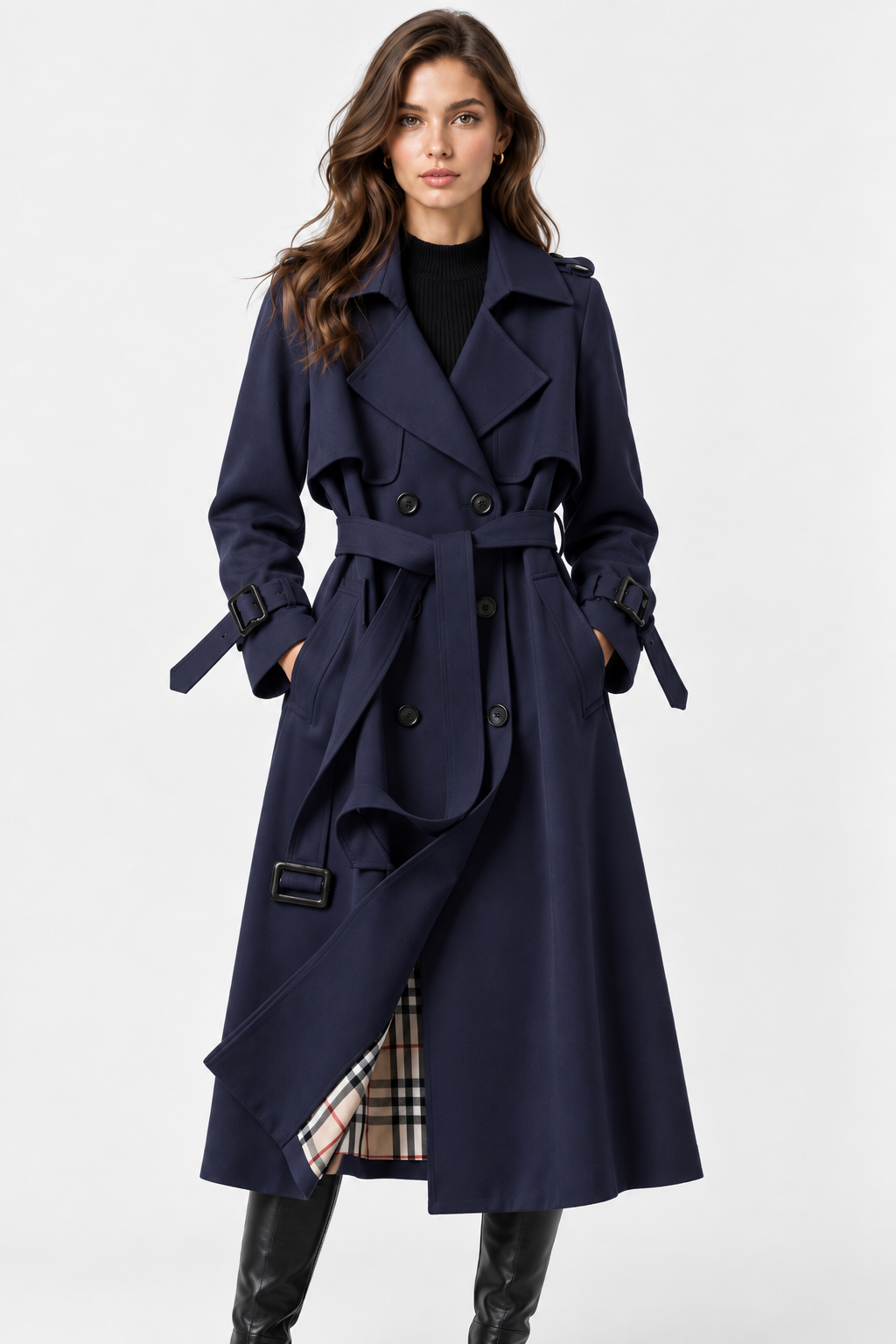 Trench long croisé à ceinture nouée — Amielle Paris