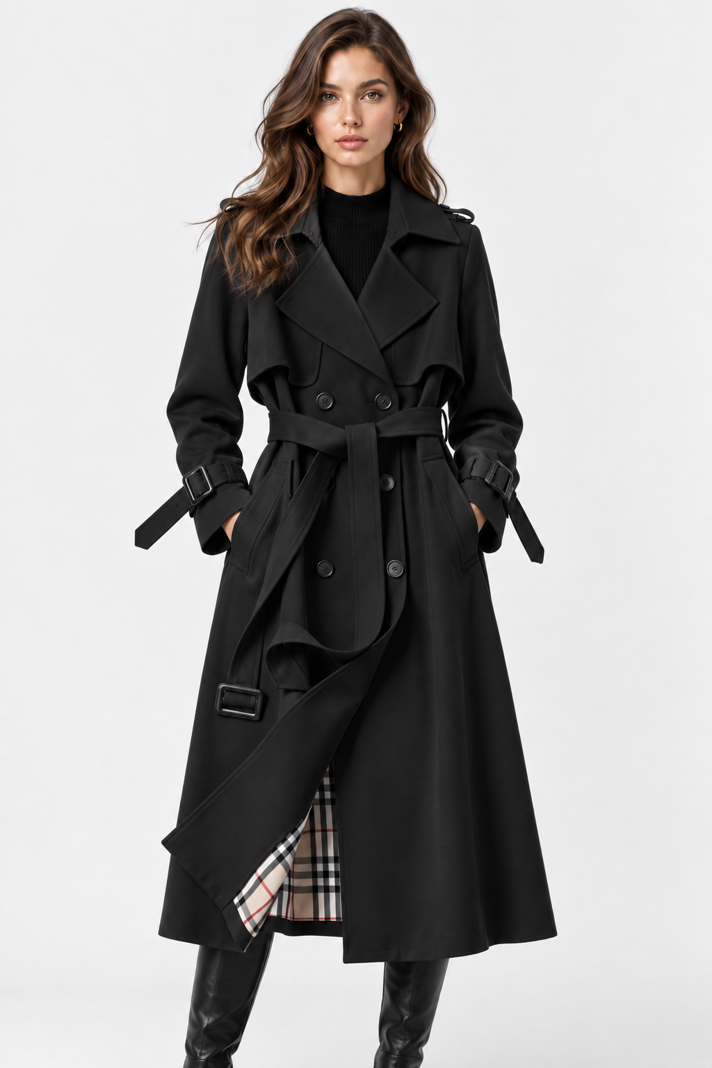 Trench long croisé à ceinture nouée — Amielle Paris