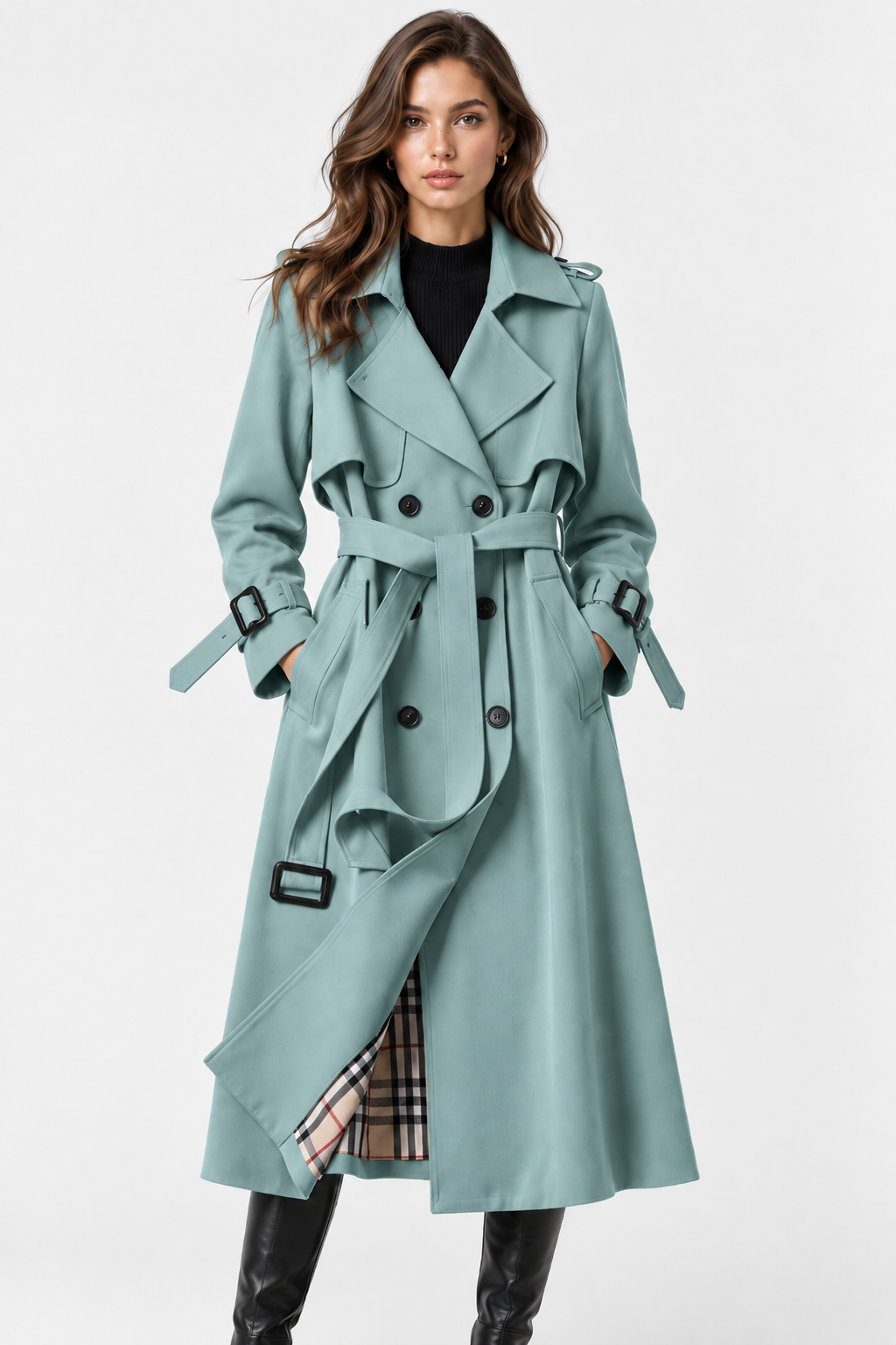 Trench long croisé à ceinture nouée — Amielle Paris