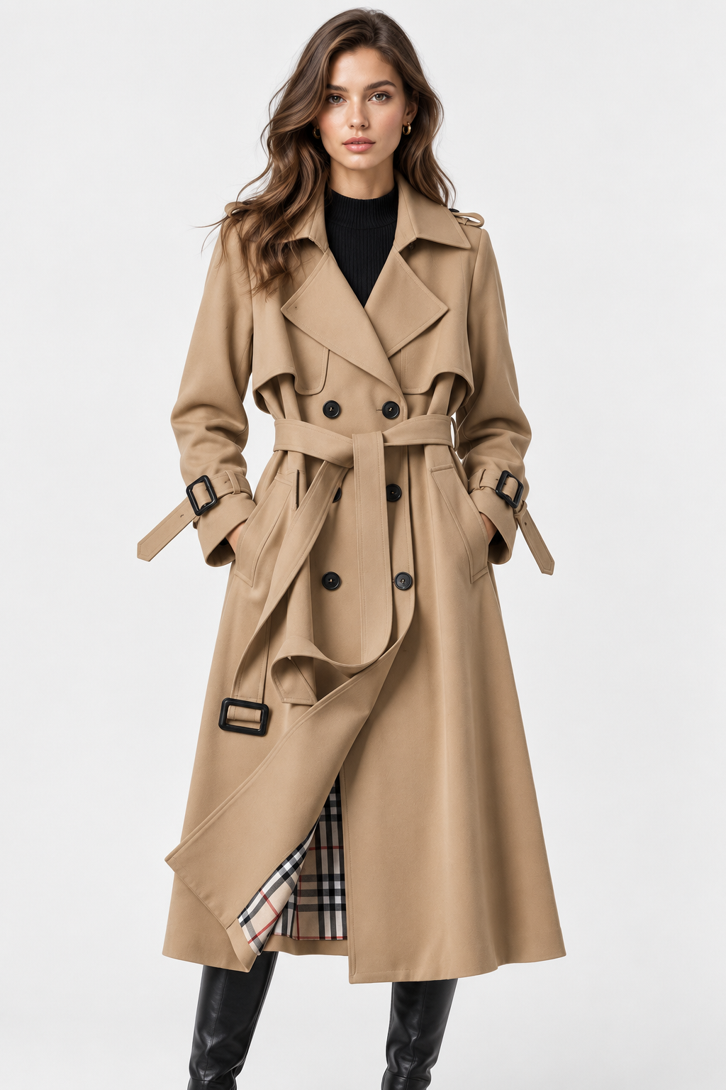 Trench long croisé à ceinture nouée — Amielle Paris