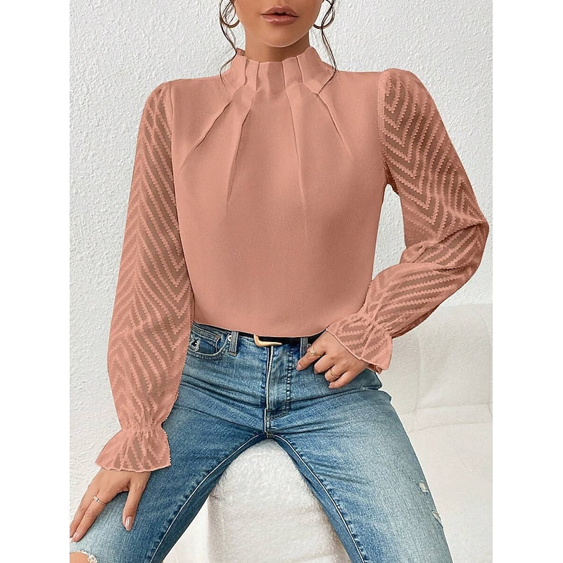 Blouse plissée à manches transparentes à chevrons — Amielle Paris