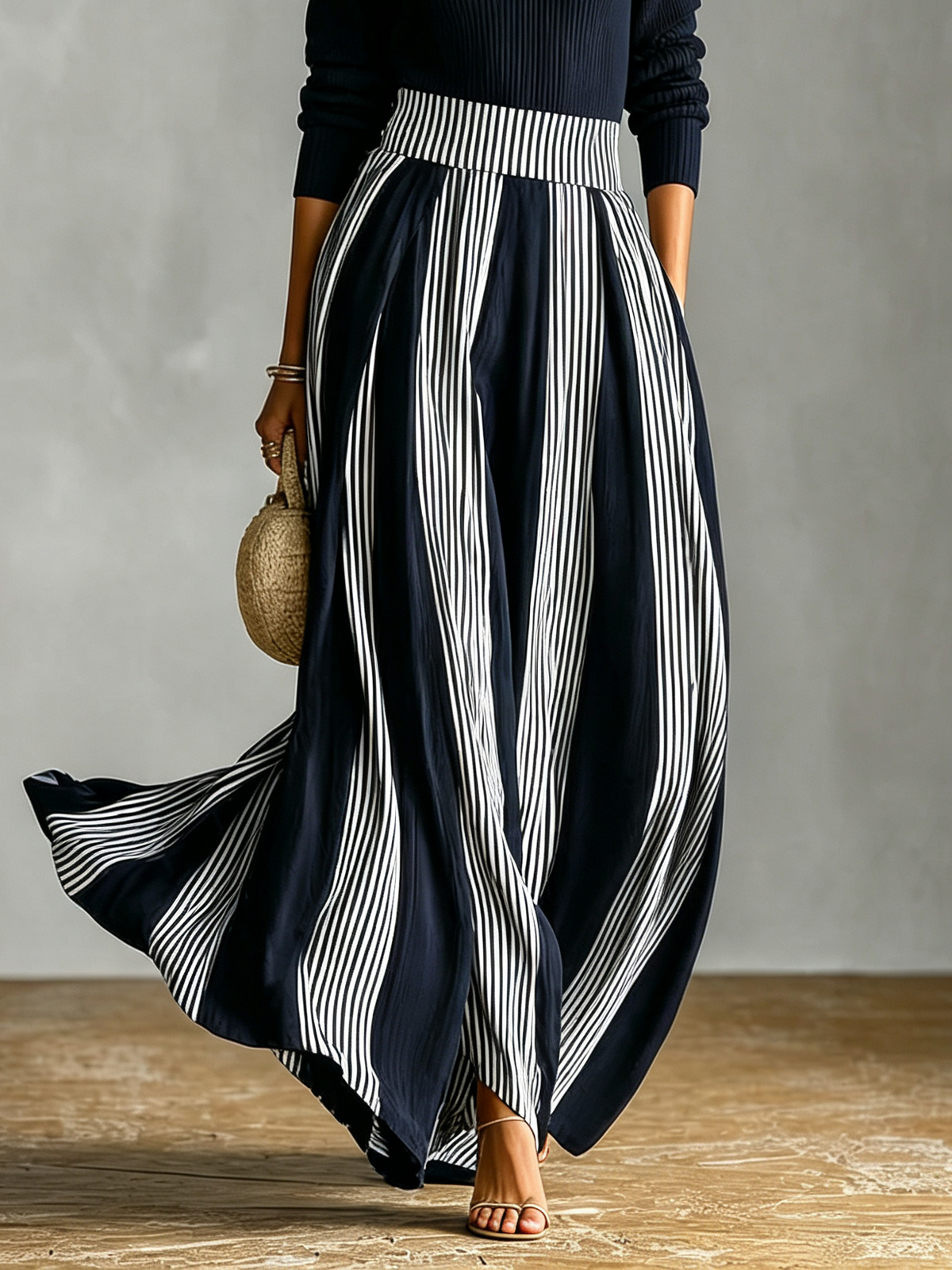 Ensemble haut en maille et jupe longue rayée — Amielle Paris