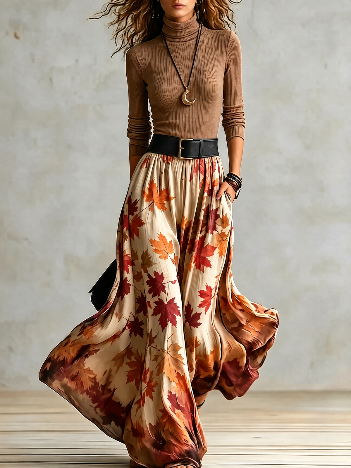 Ensemble en maille et jupe à motif feuilles — Amielle Paris