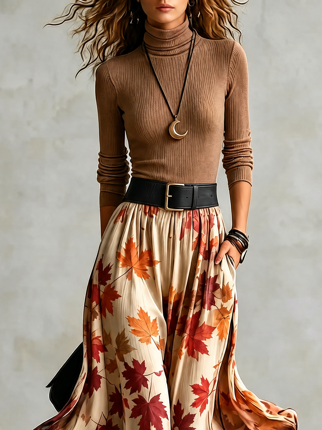 Ensemble en maille et jupe à motif feuilles — Amielle Paris